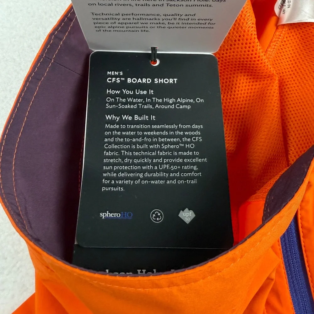 NWT Stio Men's CFS Board Shorts Out Of Bounds Orange Size 34 X 21.5
